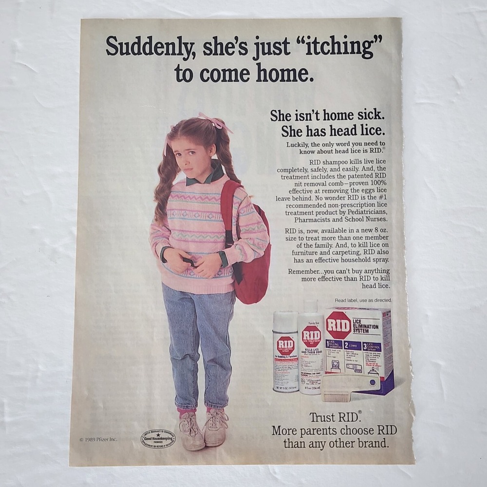 Vintage 1989 RID Head Lice Shampoo Print Ad Original Magazine Clipping 8x10